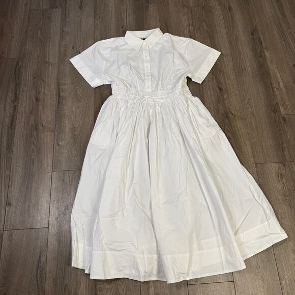 J.Crew Drama Shirt Dress WMNS 16 White Cotton Poplin Drawstring Waist BY832 SS - Picture 4 of 9